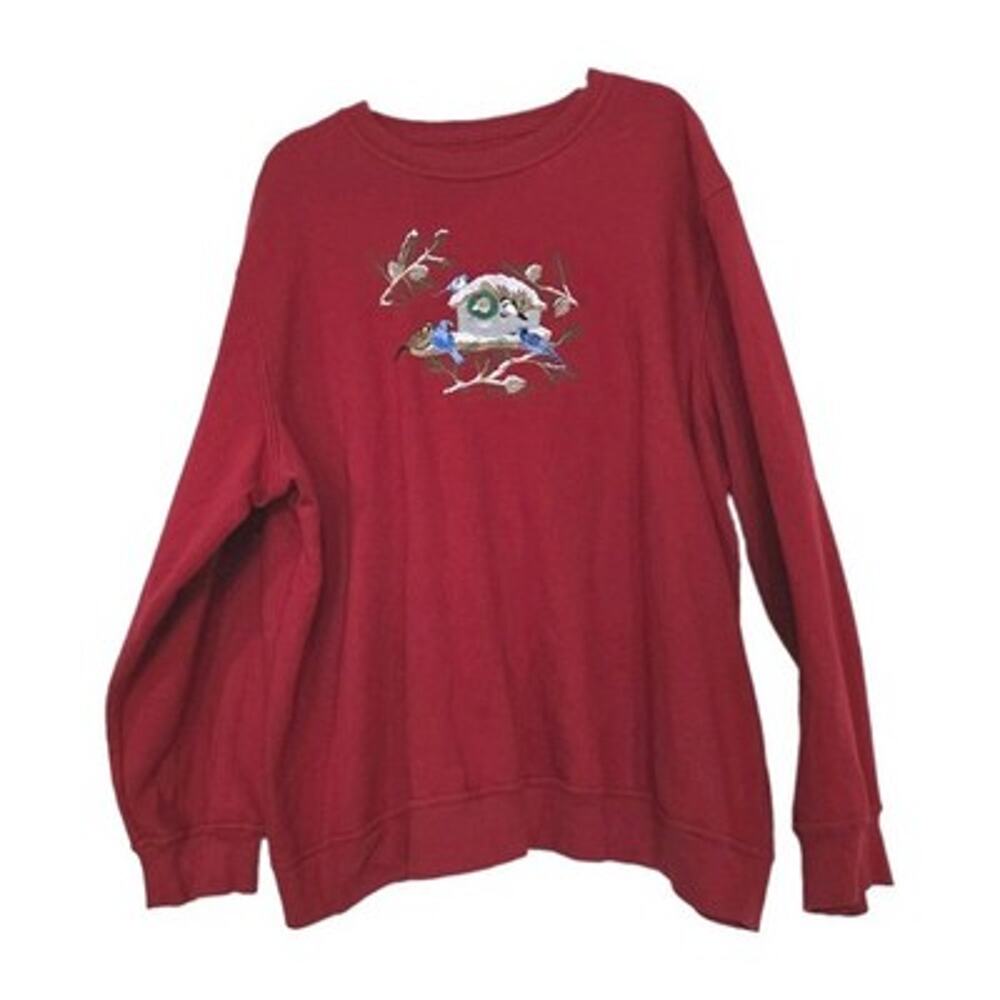 Vintage Embroidered Christmas Crew Sweatshirt Womens 3X Cottagecore Grandma